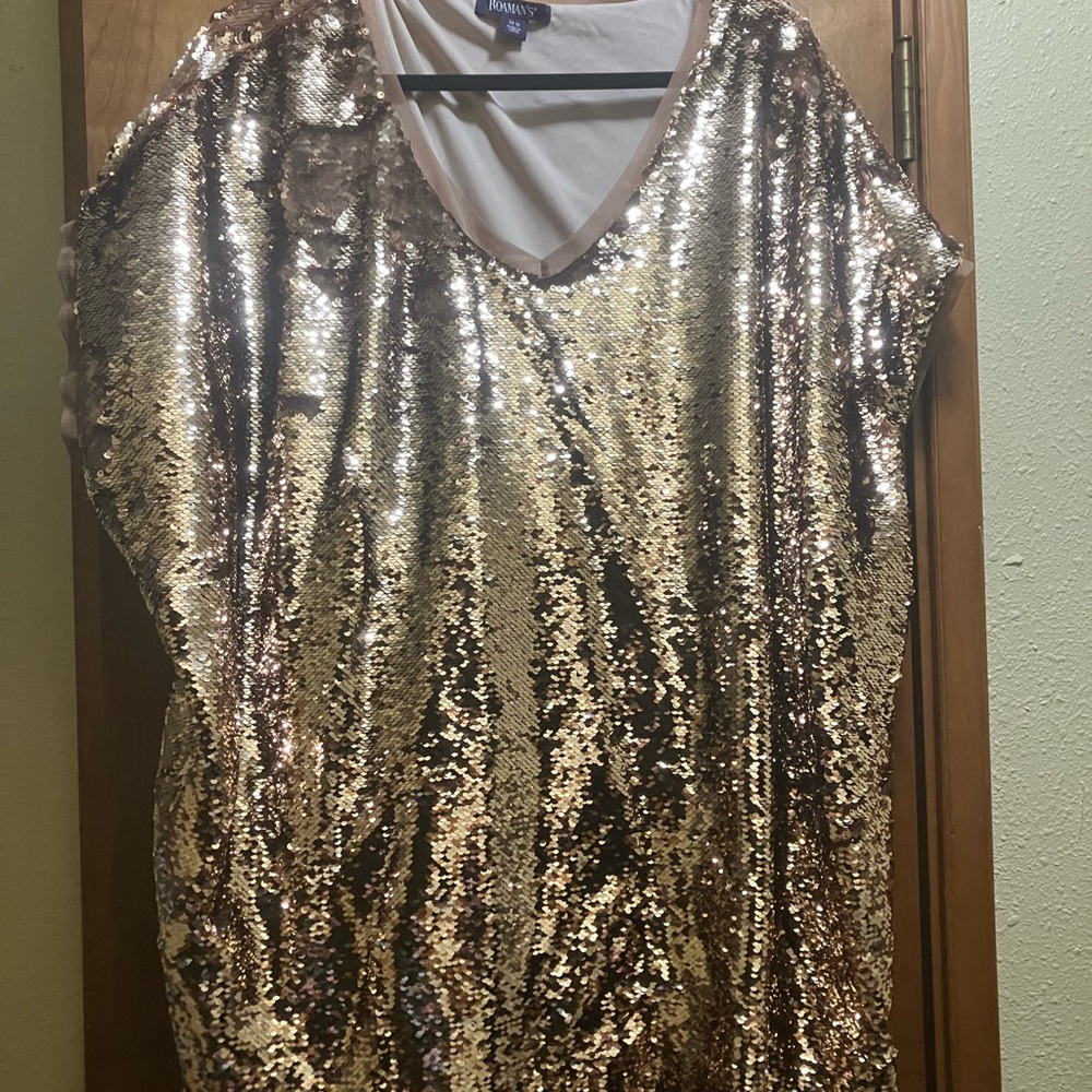 Roaman's Sparkling Gold Sequin Blouse